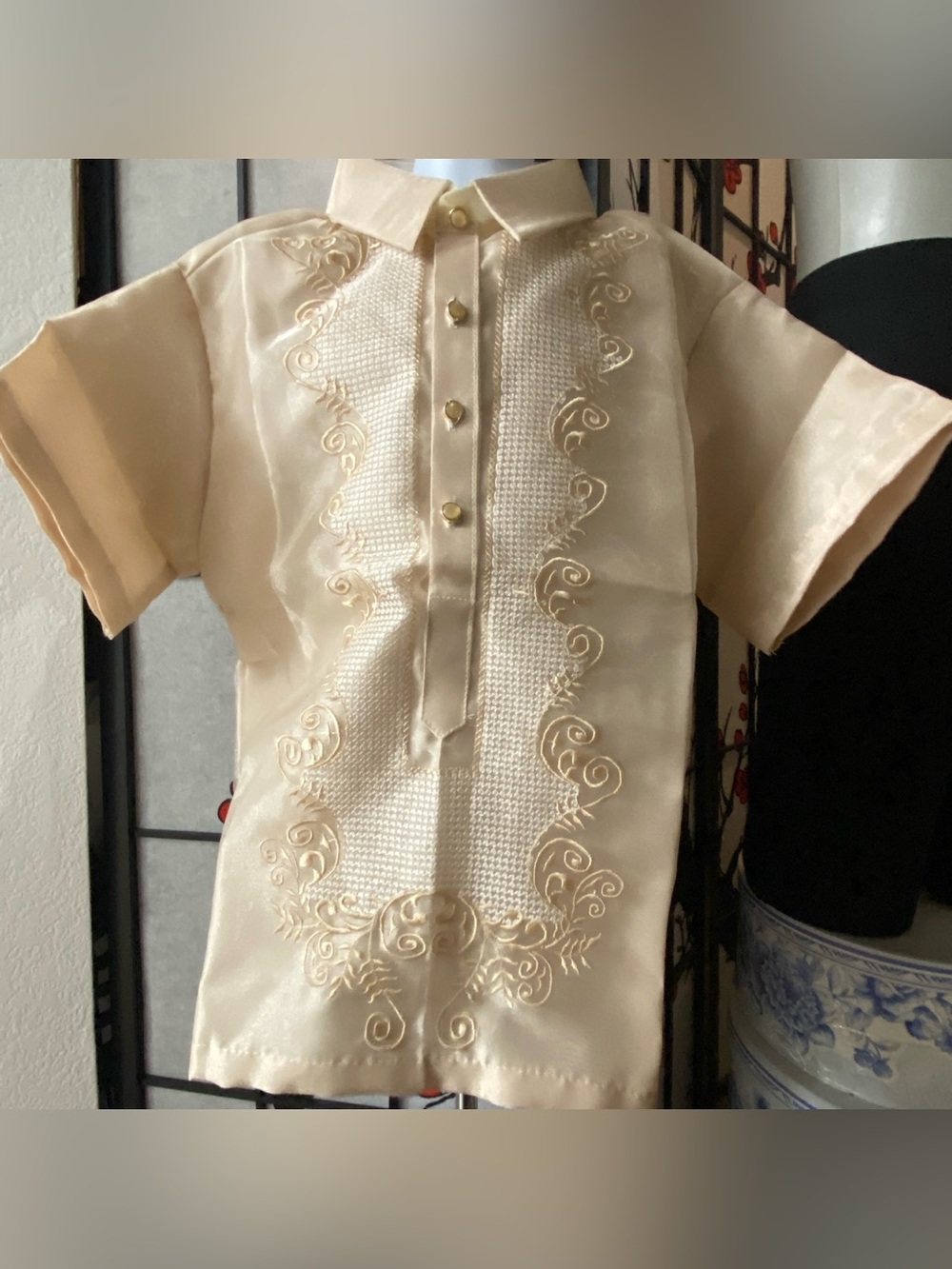 Traditional Boys' Barong Tagalog Dress Shirt in Mocha